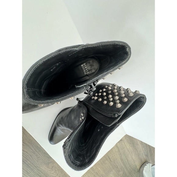 Stuart Weitzman Studded Leather Ankle Moto Boots 3” Block Heel Black Size 9 - Picture 8 of 11